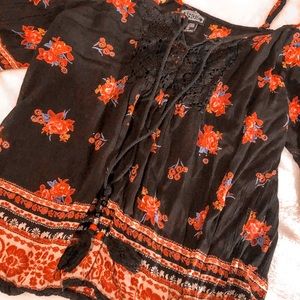 Black and red floral blouse top